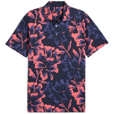 Puma Gents MATTR Broken Flower Polo Shirt Navy - Orange