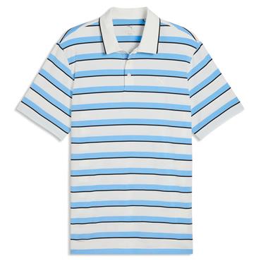 Puma Gents Cloudspun Stripe Polo Shirt  Warm White - Team Light Blue
