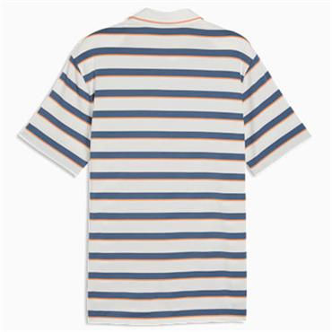 Puma Gents Cloudspun Stripe Polo Shirt Warm White - Dark Indigo