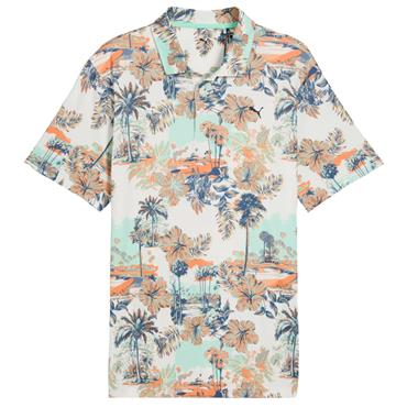 Puma Gents Cloudspun Palm Polo Shirt  Warm White - Mint Jelly - Melon Glow