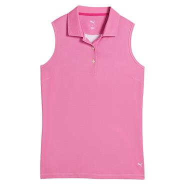 Puma Ladies Birdseye Sleeveless Polo Shirt White Glow - Pink Opal