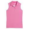 Puma Ladies Birdseye Sleeveless Polo Shirt White Glow - Pink Opal