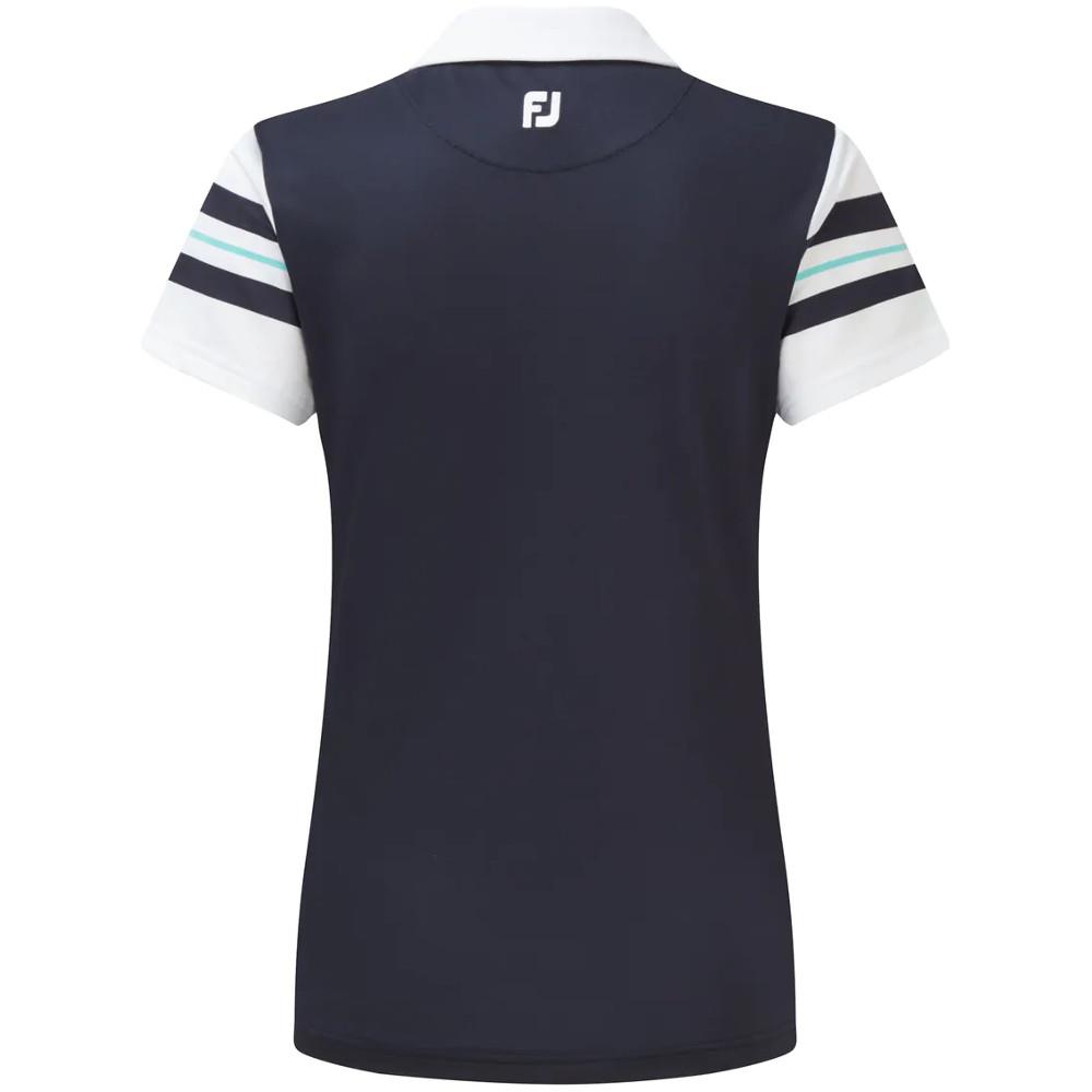FootJoy Ladies Baby Pique Sleeve Stripe Polo Shirt Navy White Blue