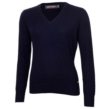 Green Lamb Ladies Ember V Neck Cable Sweater Navy