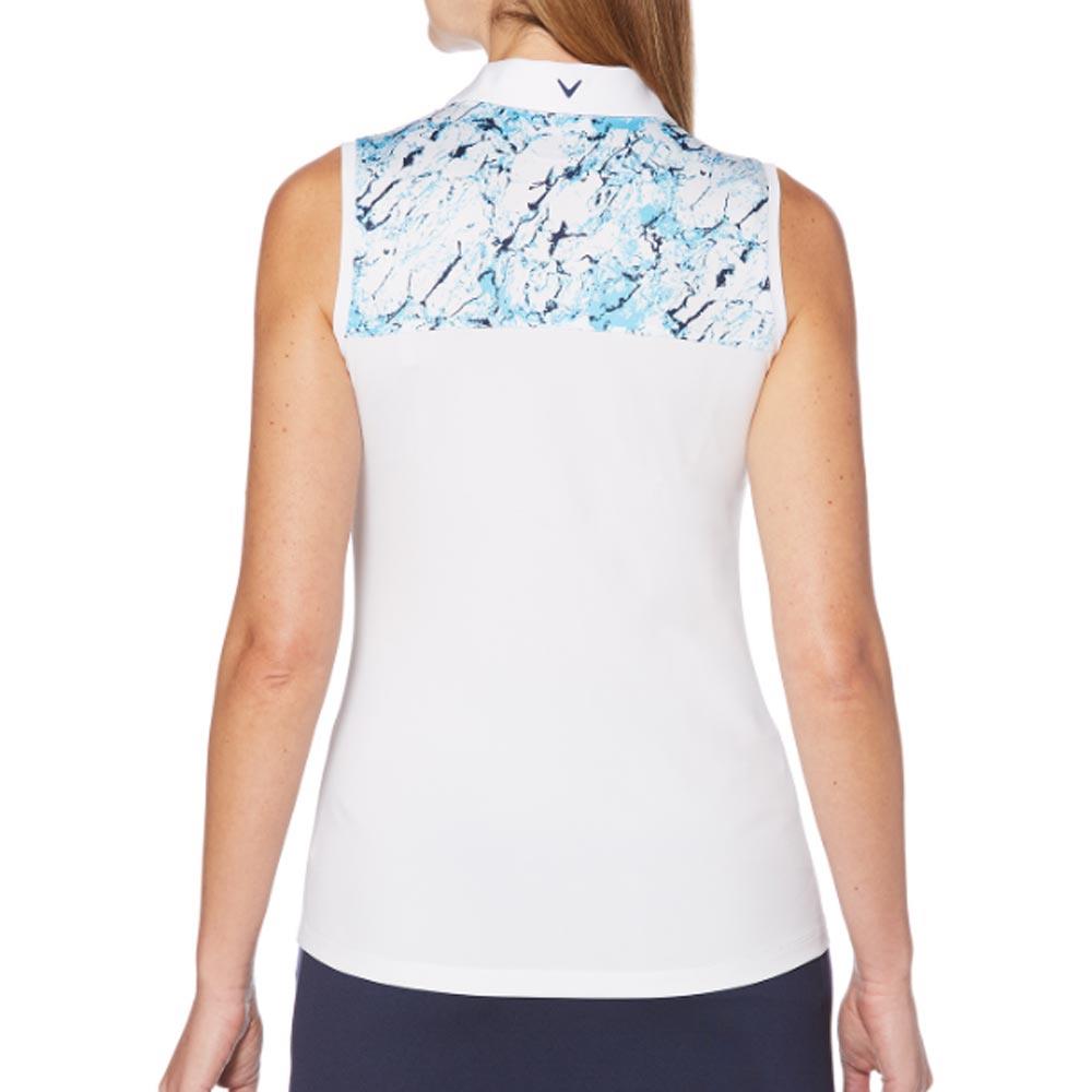 Callaway Ladies Sleeveless Liquid Blue Print Polo Shirt River Blue
