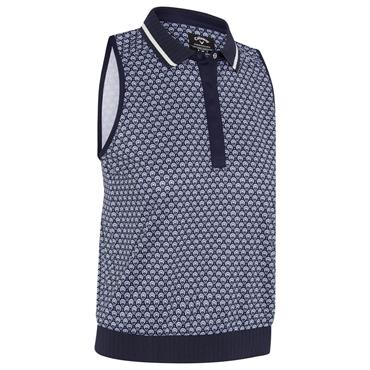 Callaway Ladies Sleeveless Scarf Geo Print Rib Collar Polo Shirt Peacoat (410)