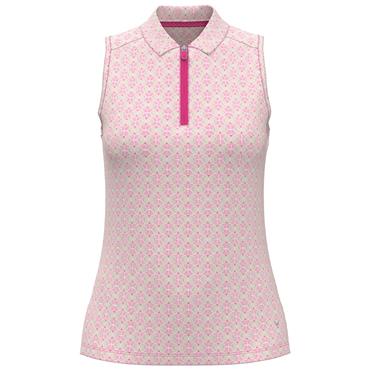 Callaway Ladies Sleeveless Deco Geo Print Polo Shirt Fuchsia Purple (657)