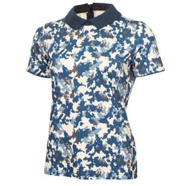 Calvin Klein Golf Ladies Alba Printed Polo Shirt Buttercream - Dark Denim