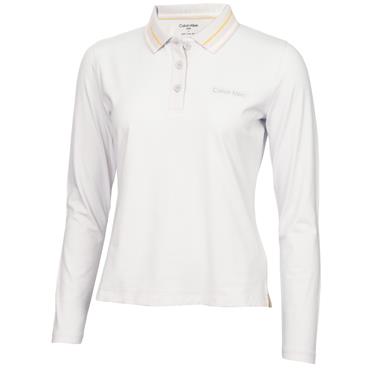 Calvin Klein Golf Ladies Aster Mini Stripe Long Sleeve Polo Shirt Pebble Grey