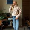 Gym+Coffee Ladies Industry Fleece High Collar Jacket Natural