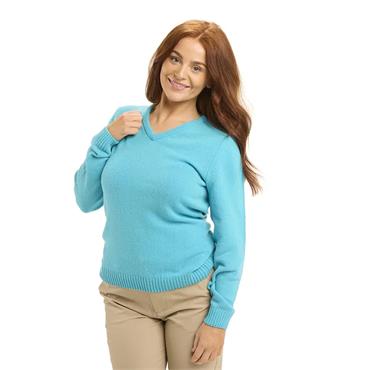 Green Lamb Ladies Superwool V Neck Sweater Turquoise