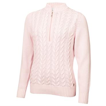 Green Lamb Ladies ½ Zip Chuncky Cable Sweater Baby Pink