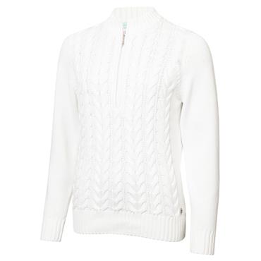 Green Lamb  Ladies ½ Zip Chuncky Cable Sweater White