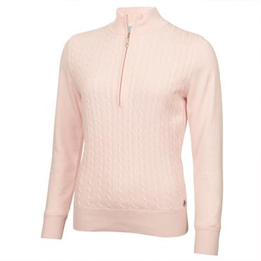 Green Lamb Ladies Lined ½ Zip Cable Sweater Baby Pink