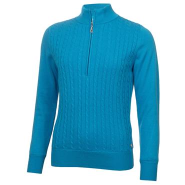 Green Lamb Ladies Lined ½ Zip Cable Sweater Blue