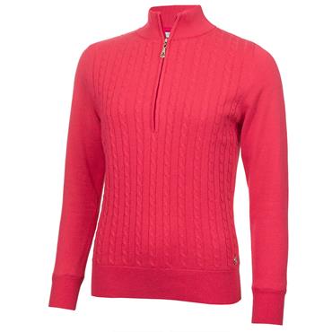 Green Lamb Ladies Lined ½ Zip Cable Sweater Rose