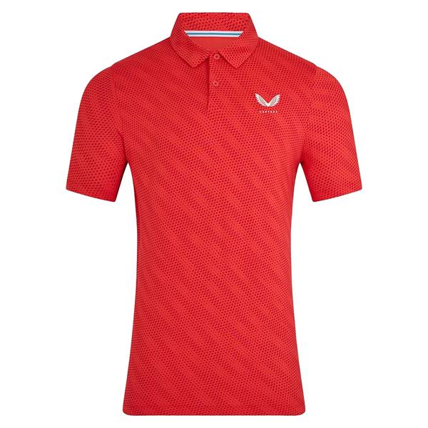 Castore Gents Club Golf Ball Printed Polo Shirt Poppy Red White