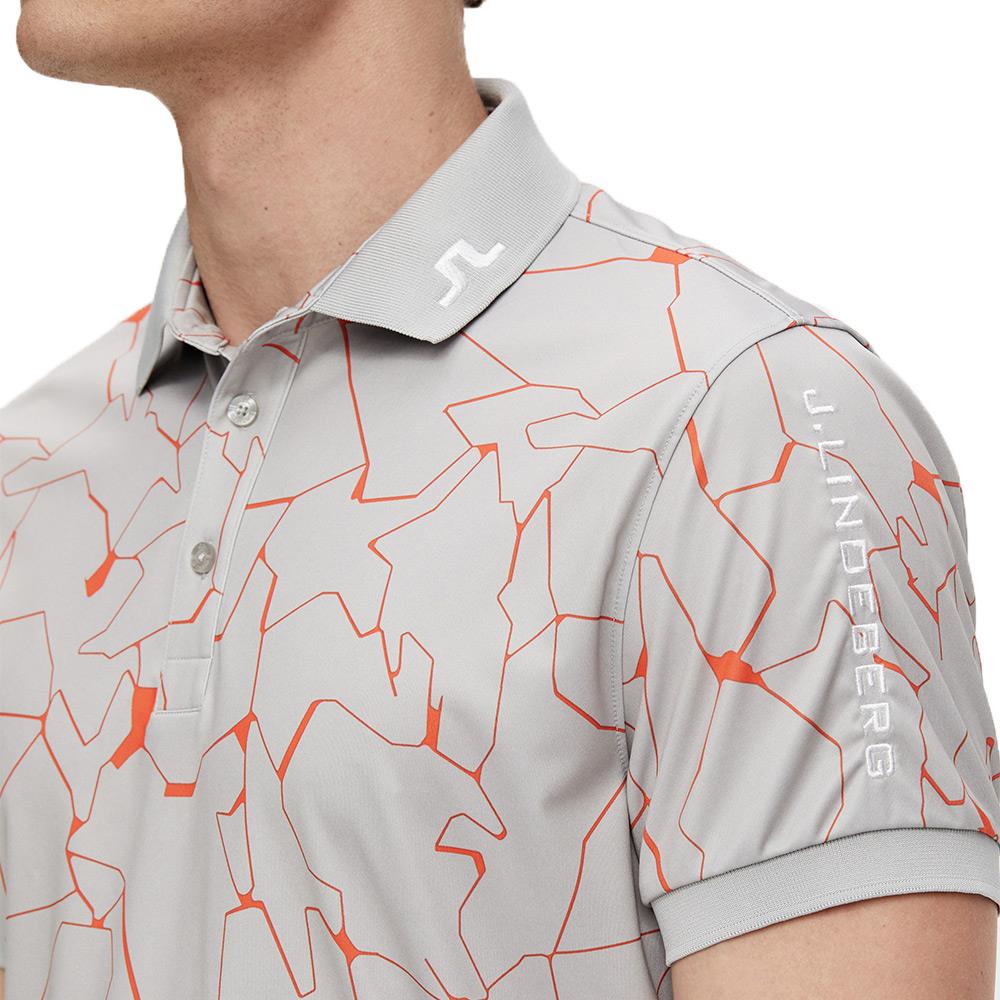 J.Lindeberg Gents Tour Tech Print Regular Fit Polo Shirt Slit Grey