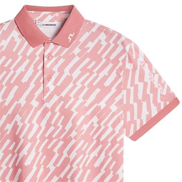 J.Lindeberg Gents Tour Tech Print Polo Shirt Oak Flamingo (S228)