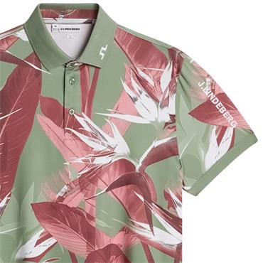 J.Lindeberg Gents Tour Tech Print Polo Shirt Paradise Hedge Green (M548)