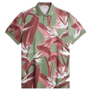 J.Lindeberg Gents Tour Tech Print Polo Shirt Paradise Hedge Green (M548)