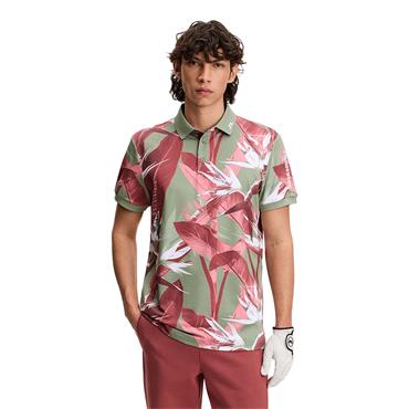 J.Lindeberg Gents Tour Tech Print Polo Shirt Paradise Hedge Green (M548)