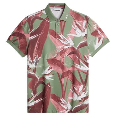 J.Lindeberg Gents Tour Tech Print Polo Shirt Paradise Hedge Green (M548)