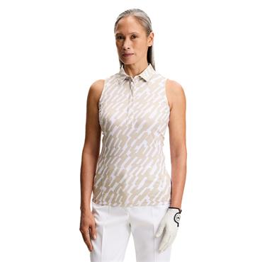 J.Lindeberg Ladies Dena Print Sleeveless Polo Shirt Oak Island Fossil (C150)