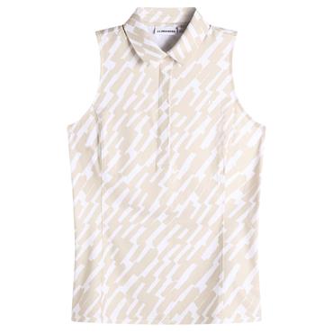 J.Lindeberg Ladies Dena Print Sleeveless Polo Shirt Oak Island Fossil (C150)