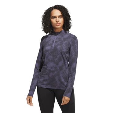 adidas Ladies Ultimate365 Printed Quarter-Zip Mock Neck Top Black
