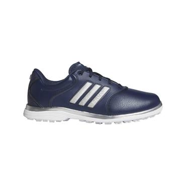 adidas Ladies Alphaflex Zoysia Spikeless Golf Shoes Collegiate Navy - Silver Met - White