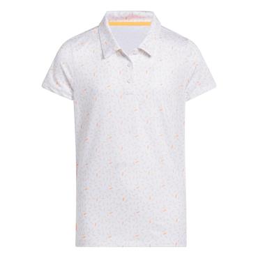 adidas Girls Short Sleeve Print Polo Shirt White