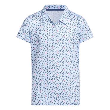 adidas Girls Short Sleeve Print Polo Shirt Crystal Sky