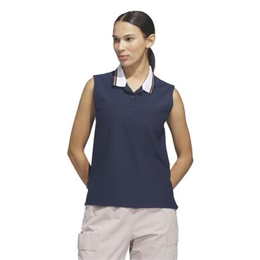 adidas Ladies Beyond The Course Twistknit Sleeveless Polo Shirt Collegiate Navy - Dusky Orange