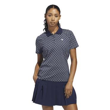 Ladies  All Over Trefoil Polo Shirt Night Indigo - Chalk White