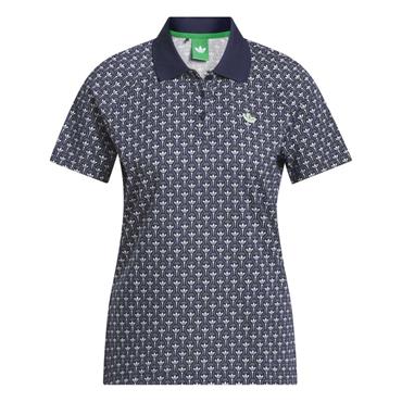 Ladies  All Over Trefoil Polo Shirt Night Indigo - Chalk White