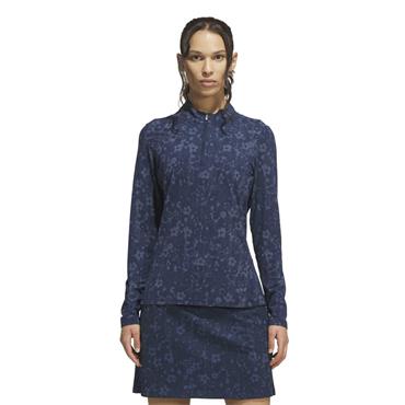 adidas Ladies Ultimate365 Cool Printed 1/4 Zip Mock Neck Top Collegiate Navy