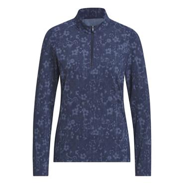 adidas Ladies Ultimate365 Cool Printed 1/4 Zip Mock Neck Top Collegiate Navy
