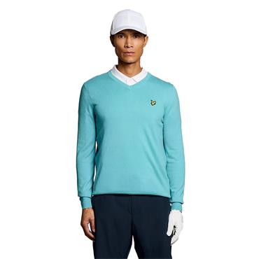 Lyle & Scott Gents Cotton Blend V-Neck Pullover Jet Aquamarine Blue (661)