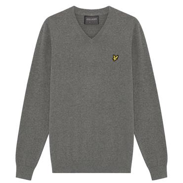Lyle & Scott Gents Cotton Blend V-Neck Pullover Grey Marl (T28)