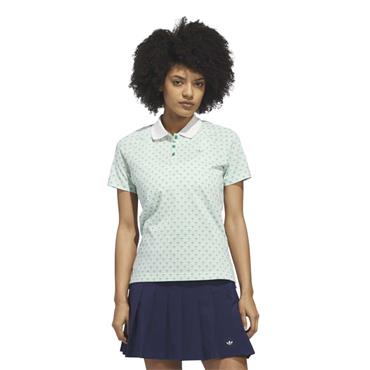 Ladies  All Over Trefoil Polo Shirt Court Green - Chalk White