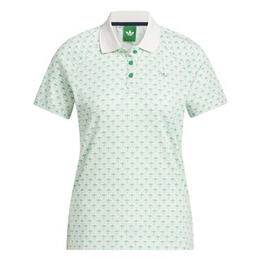 Ladies  All Over Trefoil Polo Shirt Court Green - Chalk White