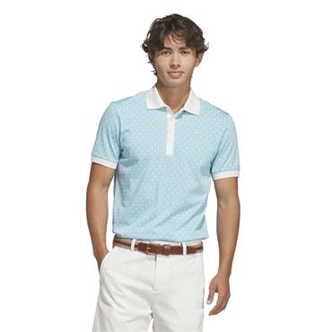 adidas Gents Originals All Over Trefoil Polo Shirt Chalk White - Light Aqua