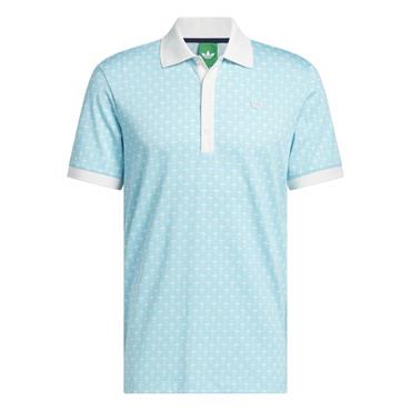 adidas Gents Originals All Over Trefoil Polo Shirt Chalk White - Light Aqua