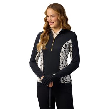 Glenmuir Ladies Carina Zip Neck Shaped Panel Performance Midlayer Black - Linen Cheetah