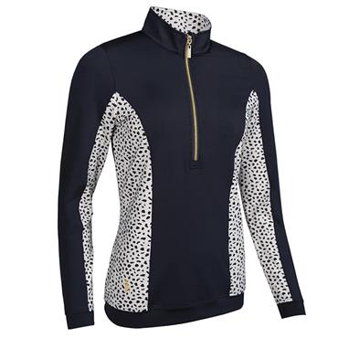 Glenmuir Ladies Carina Zip Neck Shaped Panel Performance Midlayer Black - Linen Cheetah