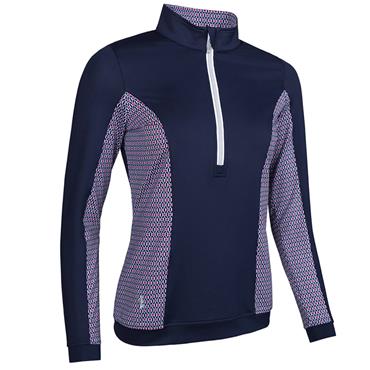 Glenmuir Ladies Carina Zip Neck Shaped Panel Performance Midlayer Navy - Raspberry Mosaic
