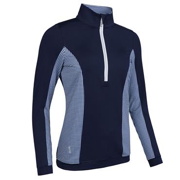 Glenmuir Ladies Carina Zip Neck Shaped Panel Performance Midlayer Navy - White Gingham