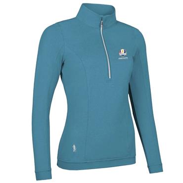 Glenmuir Ladies Carina Official Ryder Cup 2027 Zip Neck Panel Performance Midlayer Lagoon Marl