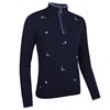 Glenmuir Ladies Lily Quarter Zip Floral Embroidery Cotton Sweater Navy - Light Blue